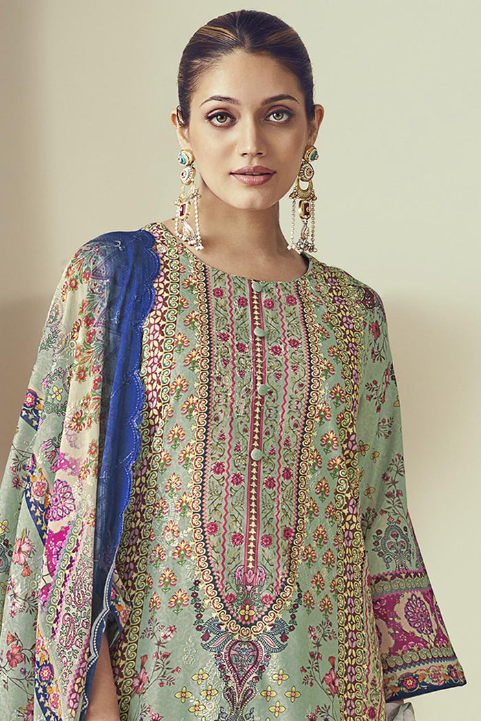 Contrast Color Printed Cotton A line Kurta Pant Set - EastEssence.com