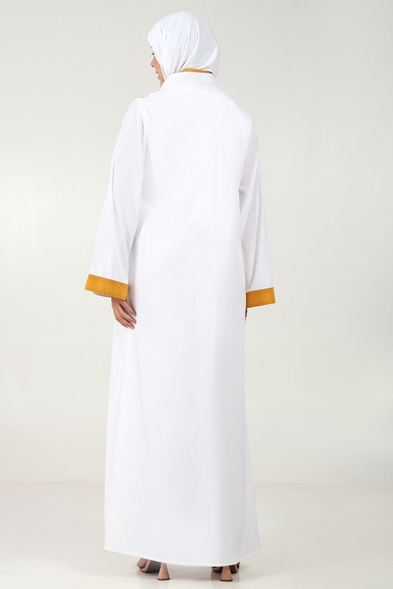 Contrast Detail Crepe Abaya ??Bell Sleeves, Round Neck - EastEssence.com