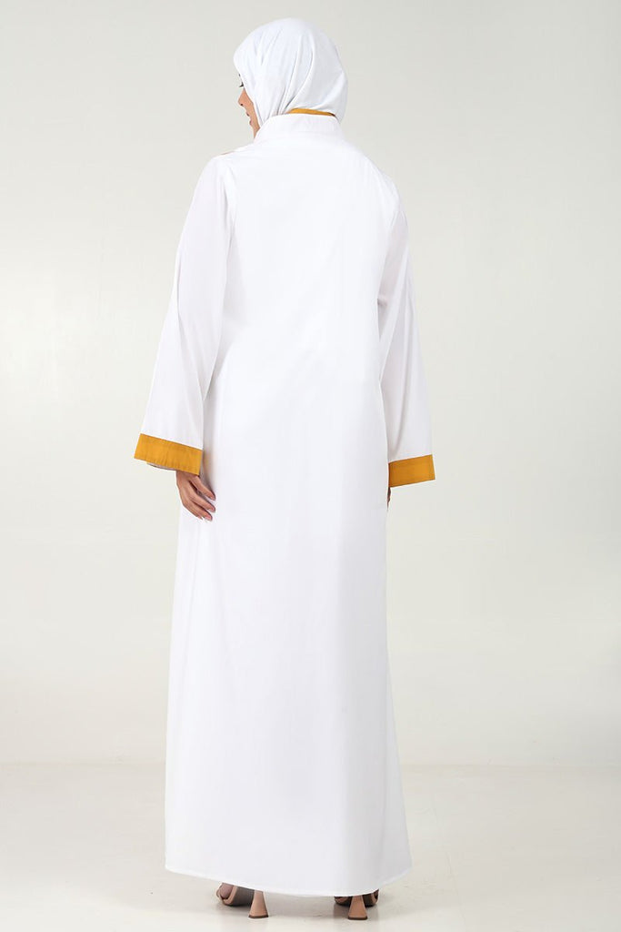 Contrast Detail Crepe Abaya – Bell Sleeves, Round Neck - EastEssence.com