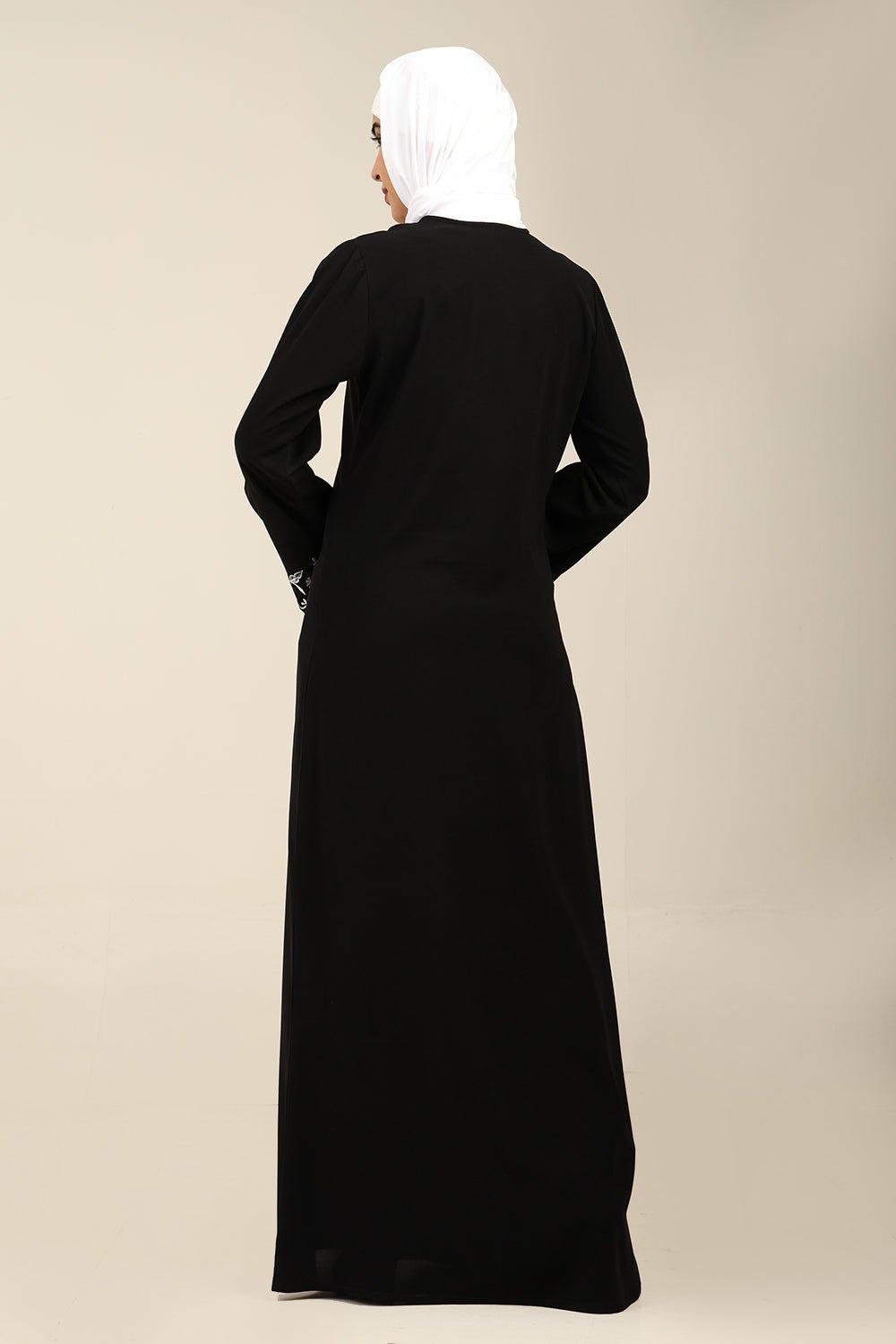 Contrast Embroidered Firdous bell sleeves Abaya - EastEssence.com