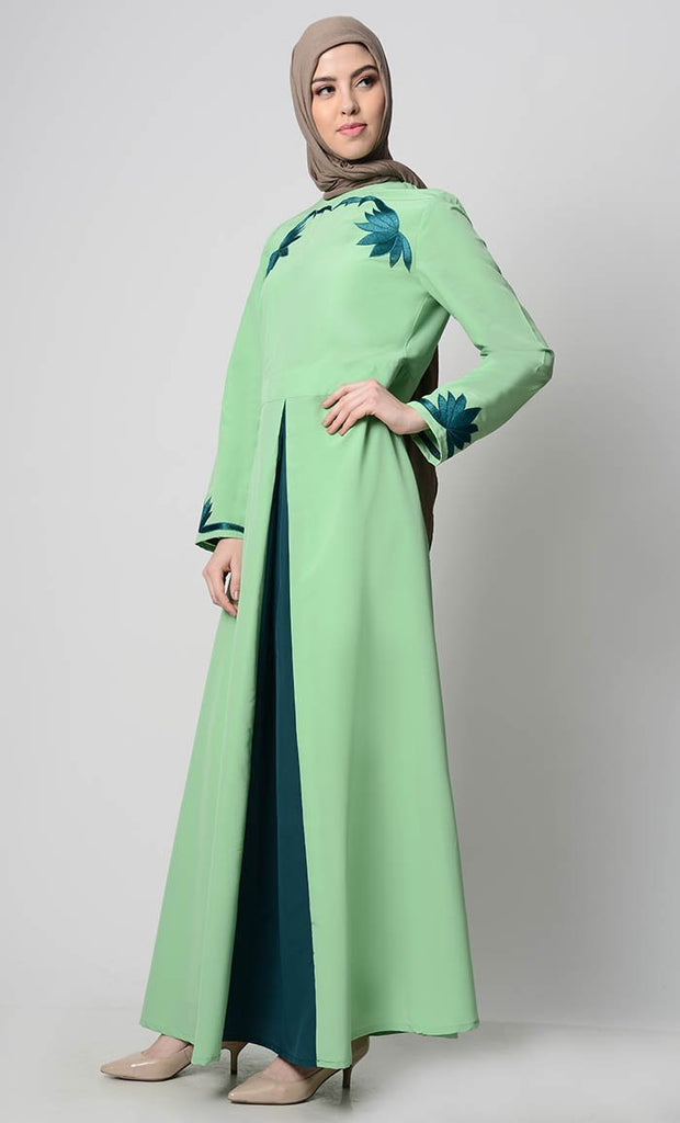 Contrast Embroidered Grace Abaya - Mint Green - Final Sale - EastEssence.com