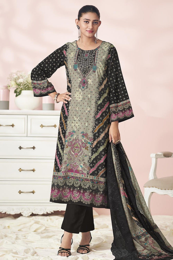 Contrast Printed Cotton Kameez Set with Pants & Dupatta - EastEssence.com