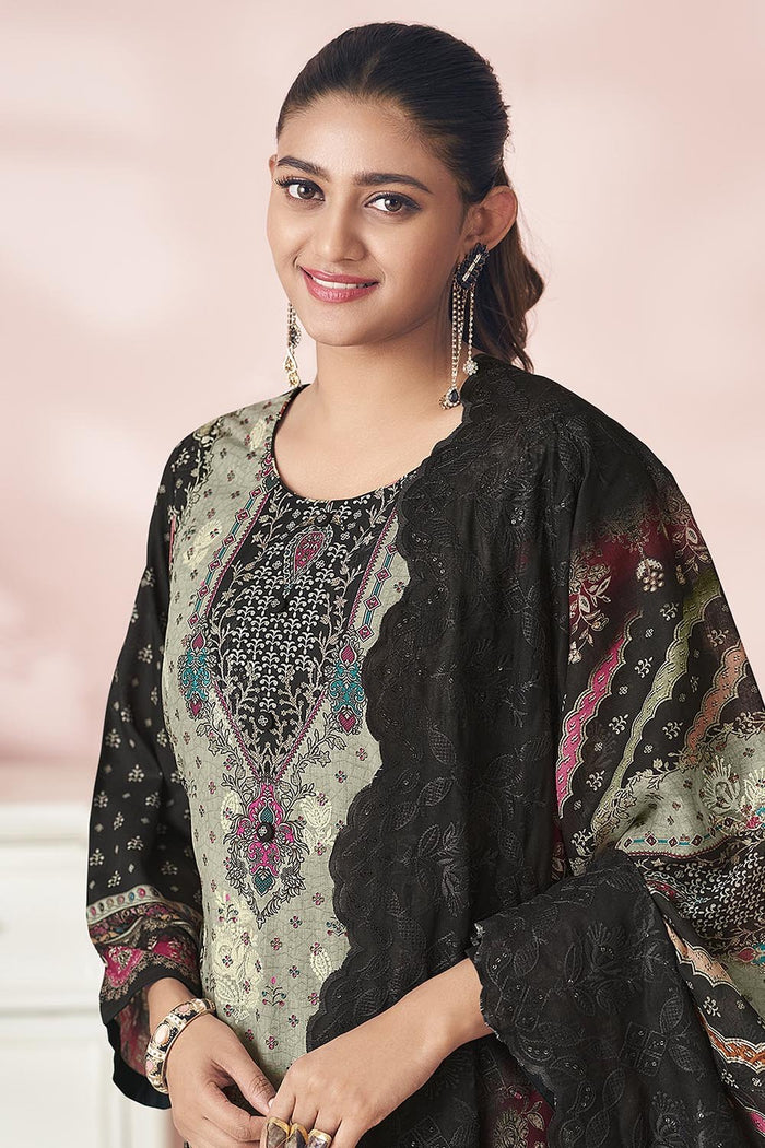 Contrast Printed Cotton Kameez Set with Pants & Dupatta - EastEssence.com