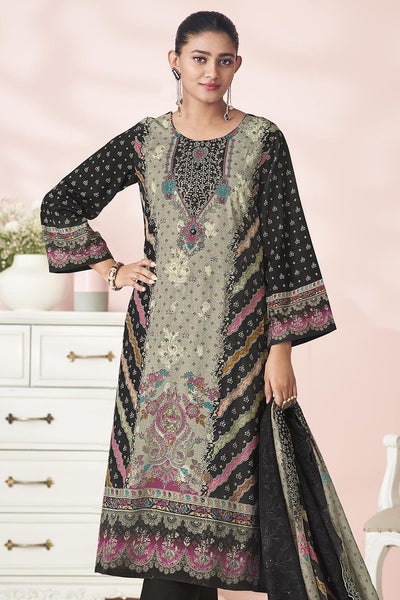 Contrast Printed Cotton Kameez Set with Pants & Dupatta - EastEssence.com