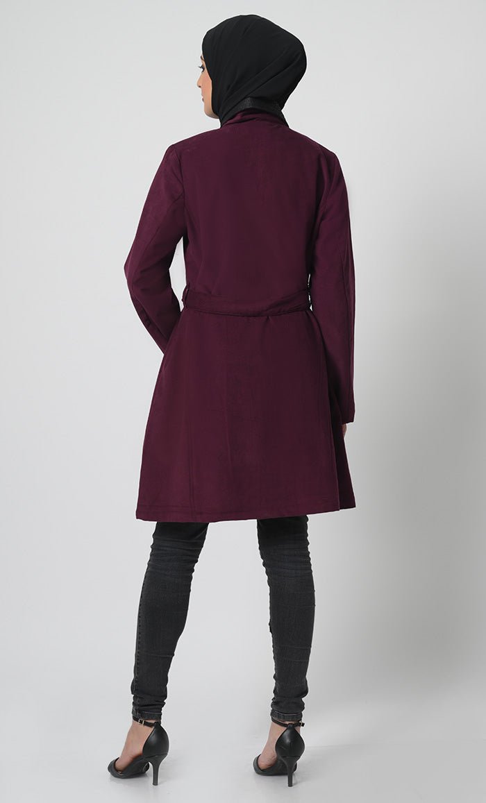 Corduroy Fabric Jacket ??Adjustable Belt, Chest & Waist Pockets, Full Sleeves - EastEssence.com