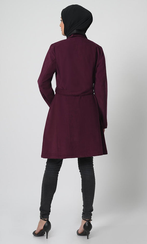 Corduroy Fabric Jacket ??Adjustable Belt, Chest & Waist Pockets, Full Sleeves - EastEssence.com