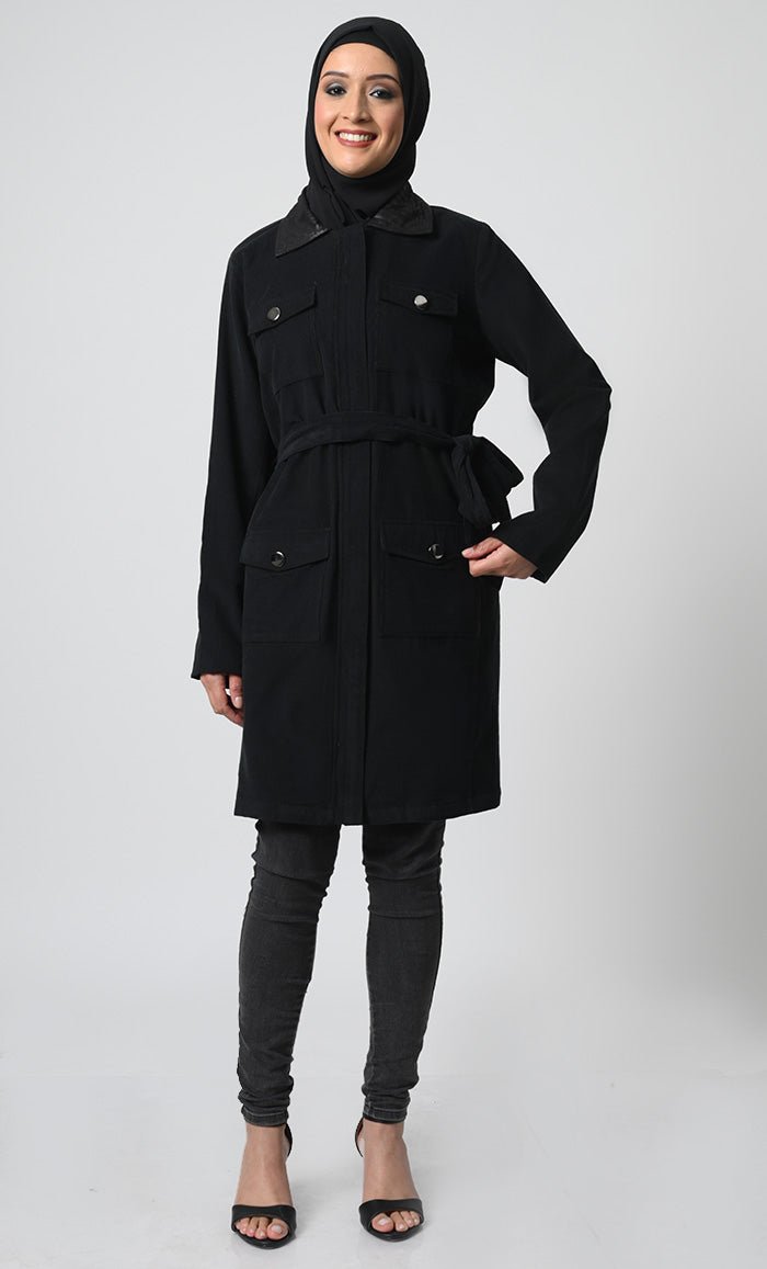 Corduroy Jacket with Adjustable Belt - EastEssence.com