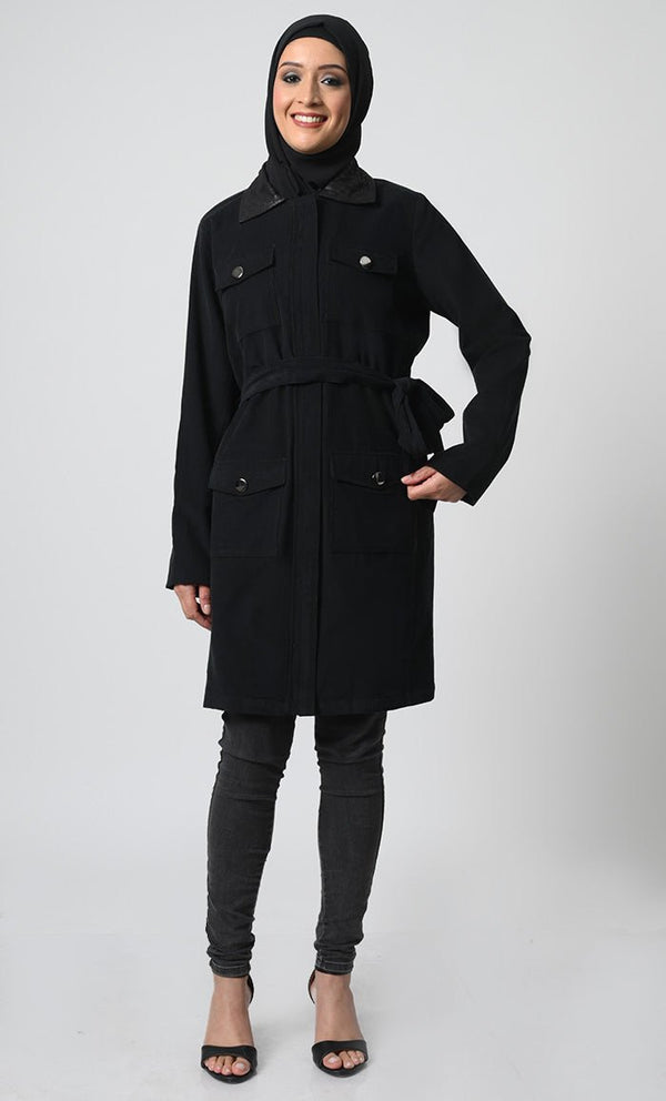 Corduroy Jacket with Adjustable Belt - EastEssence.com