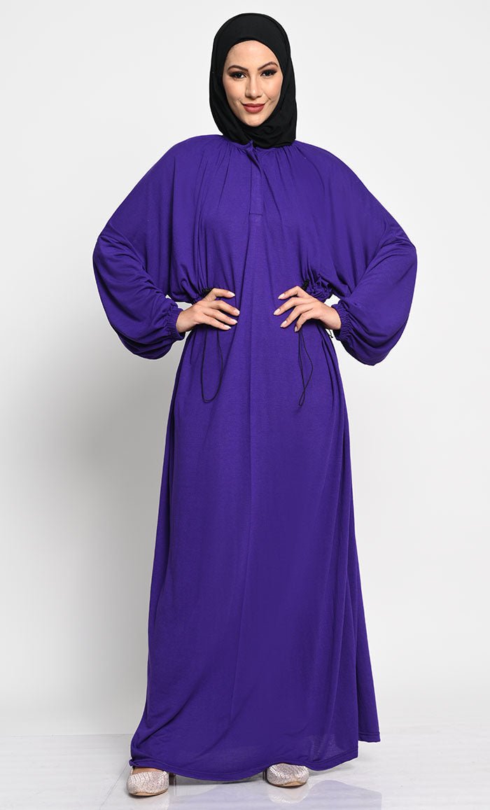 Viscose Jersey A-Line Abaya with Bishop Sleeves and Adjustable Waist