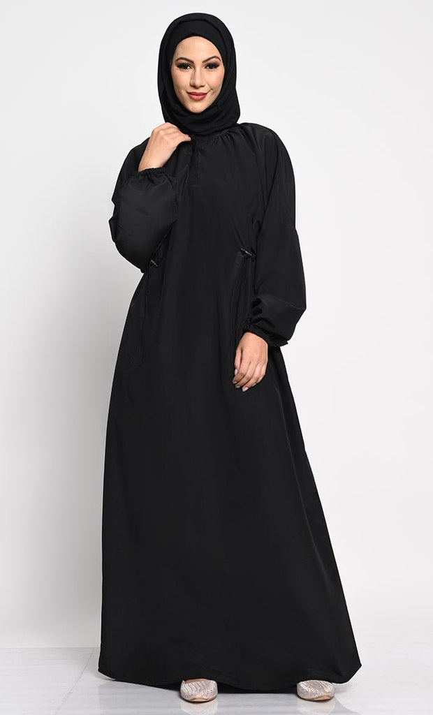 Cotton Jersey A - Line Abaya with Bishop Sleeves and Adjustable Waist - EastEssence.com