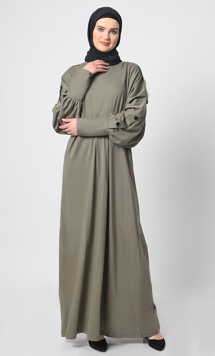 Cotton Jersey Abaya with Decorative Button Detail