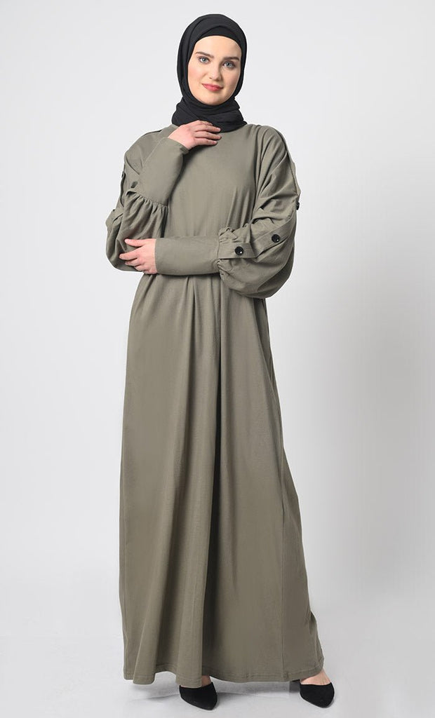 Cotton Jersey Abaya with Decorative Button Detailing - EastEssence.com