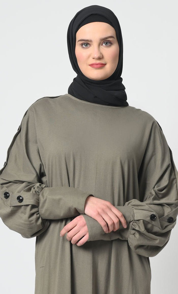 Cotton Jersey Abaya with Decorative Button Detailing - EastEssence.com