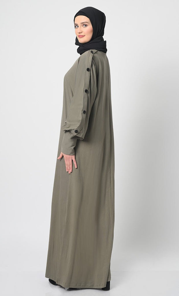 Cotton Jersey Abaya with Decorative Button Detailing - EastEssence.com