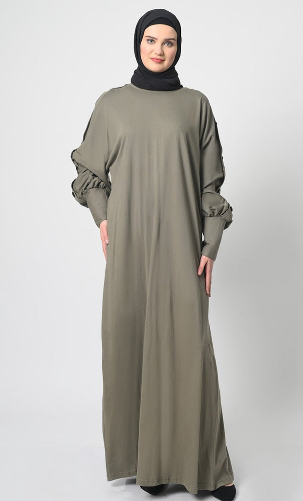 Cotton Jersey Abaya with Decorative Button Detailing - EastEssence.com