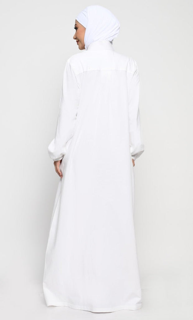 Cotton Jersey Abaya with Mandarin Collar and Full - Length Zipper - EastEssence.com