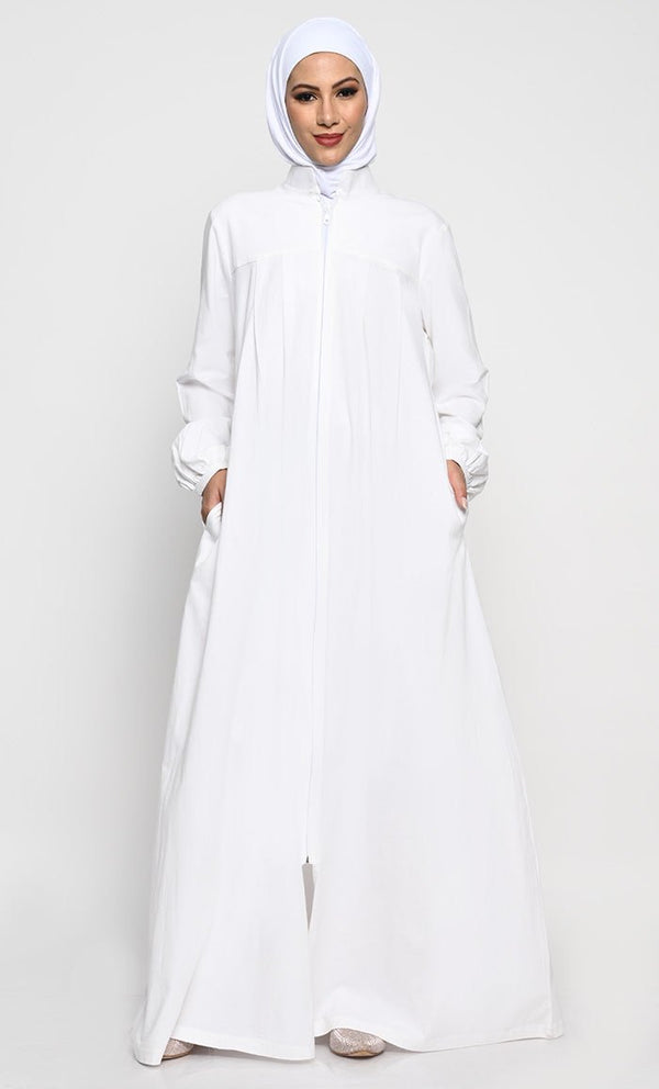 Cotton Jersey Abaya with Mandarin Collar and Full - Length Zipper - EastEssence.com