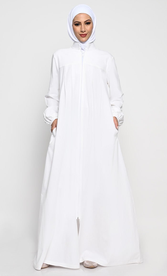 Cotton Jersey Abaya with Mandarin Collar and Full-Length Zipper