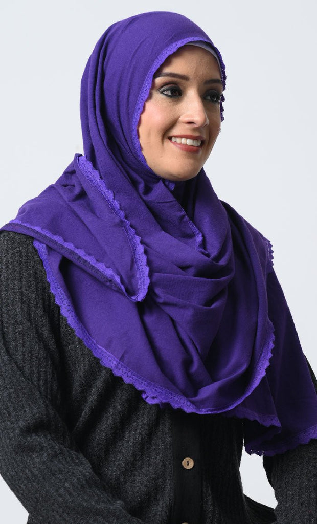 Cotton Jersey Hijab – 70x22 Inches, Lace Trim Detai - EastEssence.com