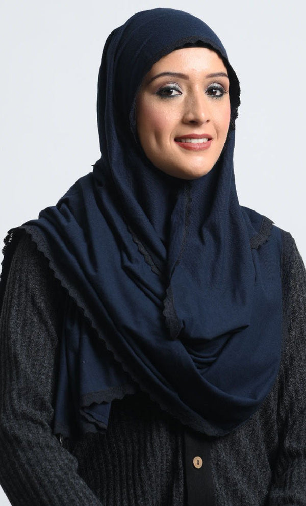 Cotton Jersey Hijab ·70x22 Inches with Delicate Lace Detail - EastEssence.com