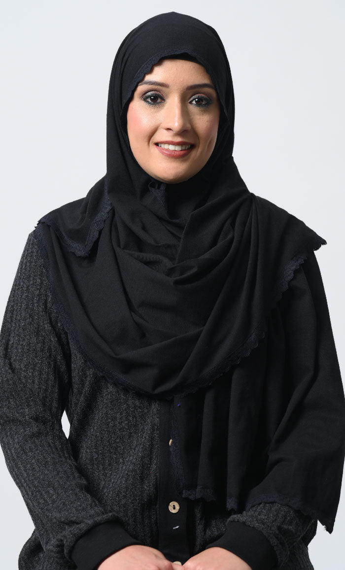 Cotton Jersey Lace Hijab ·70x22 Inches, Elegant & Soft - EastEssence.com