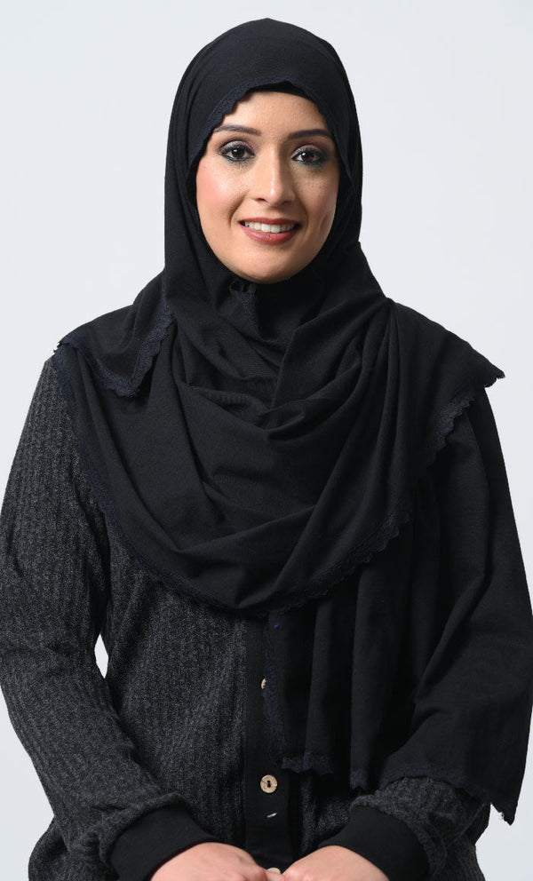 Cotton Jersey Lace Hijab ·70x22 Inches, Elegant & Soft - EastEssence.com