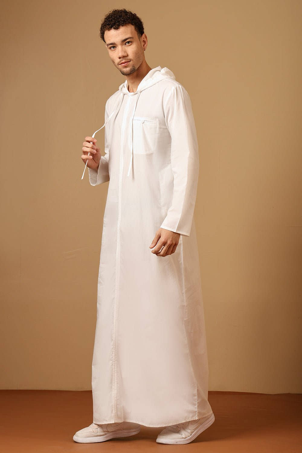 Cotton Poplin Hooded Thobe with Full Sleeves & Side Pockets - EastEssence.com
