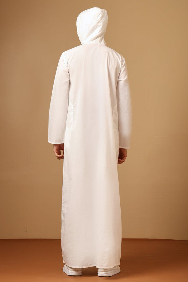 Cotton Poplin Hooded Thobe with Full Sleeves & Side Pockets - EastEssence.com