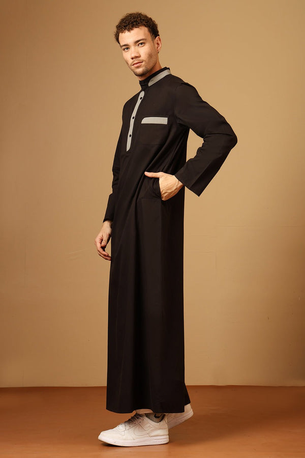 Cotton Poplin Mandarin Collar Button Front Thobe - EastEssence.com