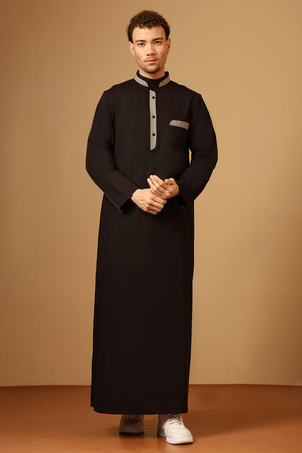 Cotton Poplin Mandarin Collar Button Front Thobe - EastEssence.com