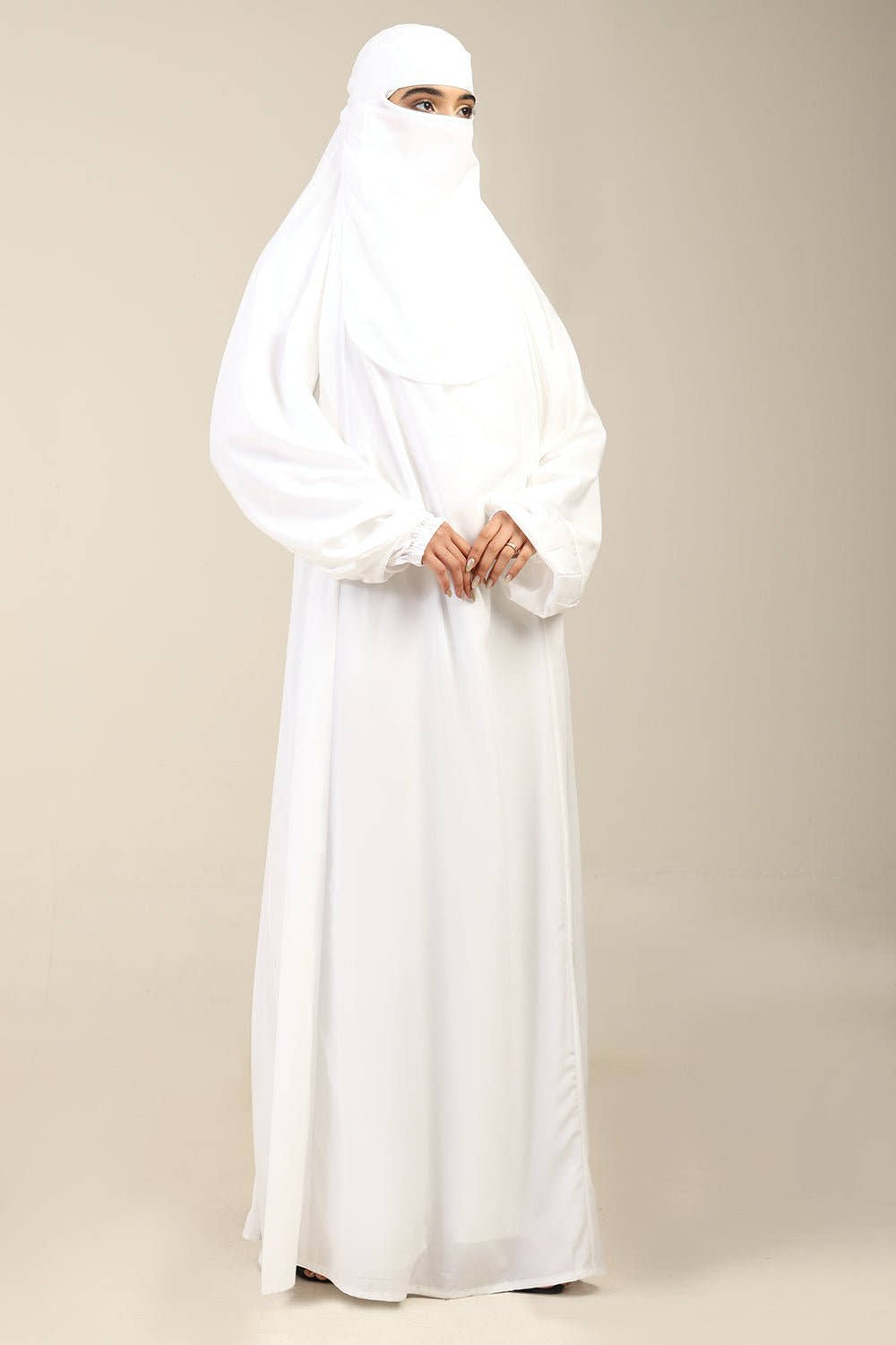 Crepe 3 - Piece Burka Set with Separate Nose Piece & Cape Sleeves - EastEssence.com