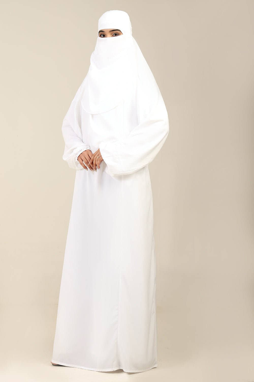 Crepe 3 - Piece Burka Set with Separate Nose Piece & Cape Sleeves - EastEssence.com