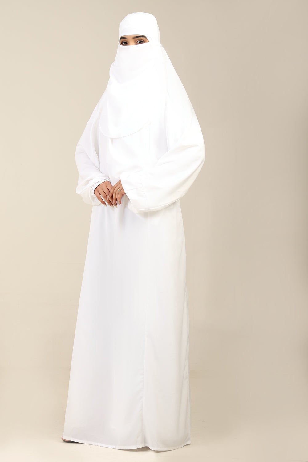 Crepe 3 - Piece Burka Set with Separate Nose Piece & Cape Sleeves - EastEssence.com