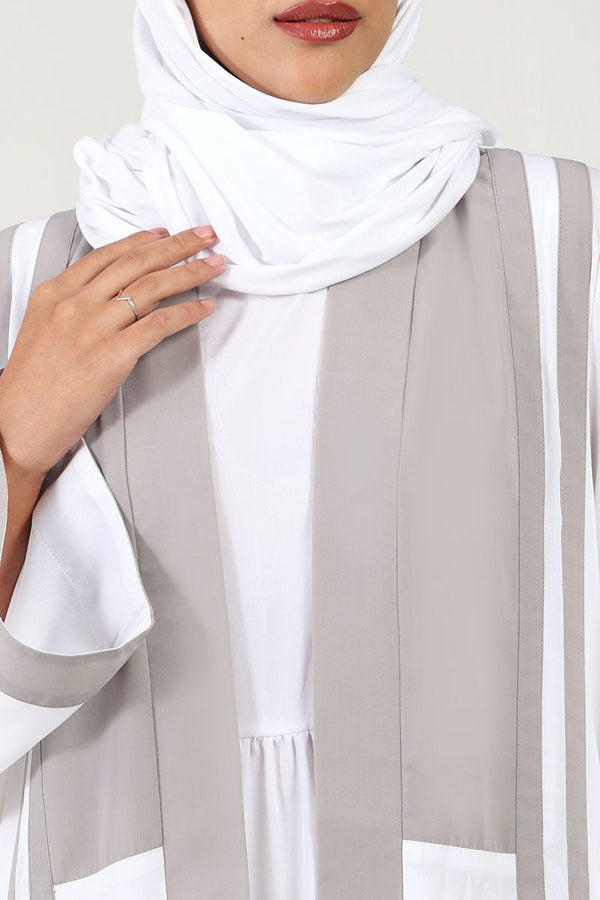 Crepe Abaya Set ??Contrast Shrug, Sleeveless Inner - EastEssence.com