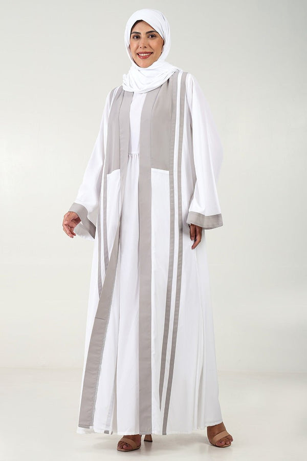 Crepe Abaya Set ??Contrast Shrug, Sleeveless Inner - EastEssence.com