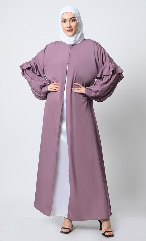 Crepe Fabric A - Line Abaya with frilled Bishop Sleeves - EastEssence.com