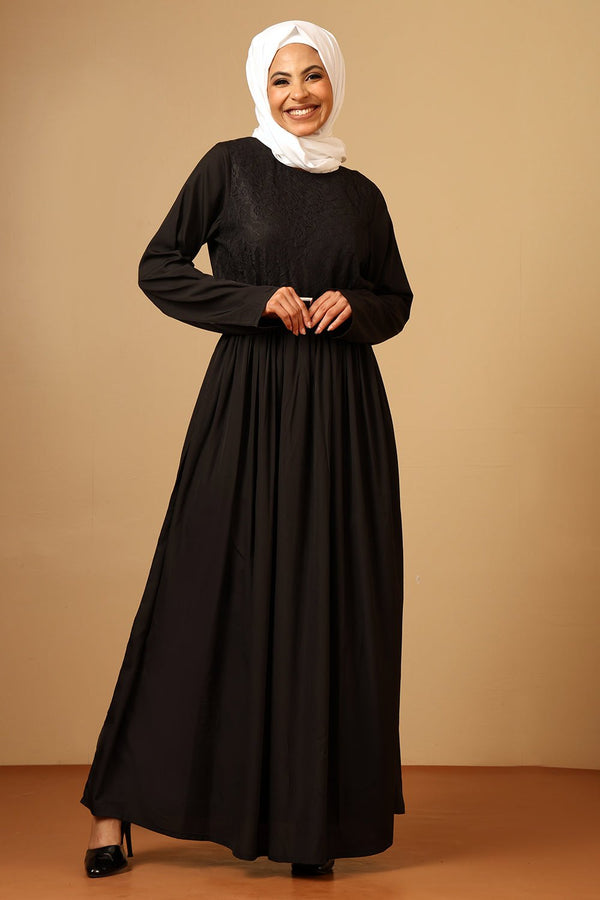 Crepe Pleated Waist Abaya Dress with Adjustable Separate Belt - EastEssence.com