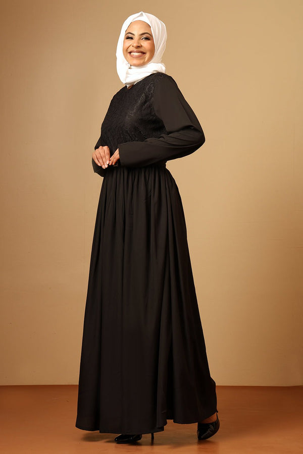 Crepe Pleated Waist Abaya Dress with Adjustable Separate Belt - EastEssence.com