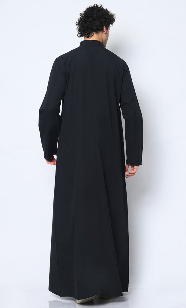 Cultural Heritage: Men's Black Thobe with Beautiful Arabic Embroidery - EastEssence.com