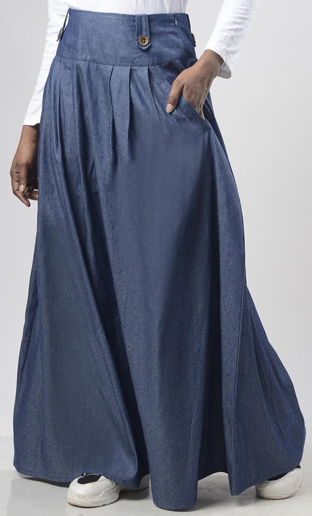 Denim Box Pleated Skirt - Final Sale - EastEssence.com