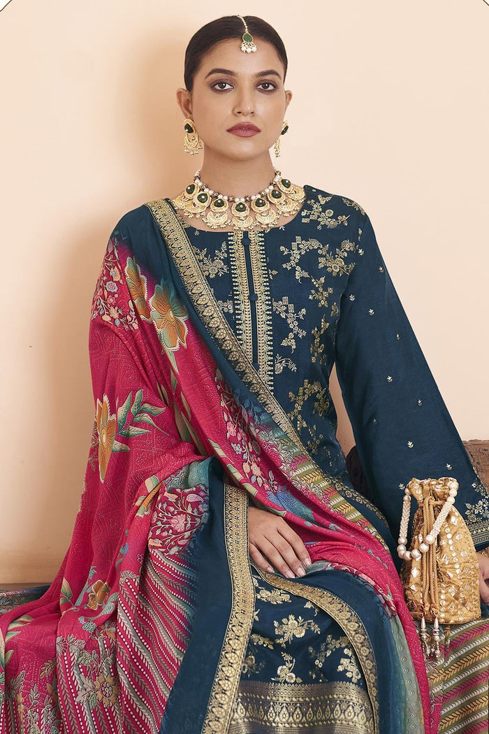 Designer Silk Kurta Set with Cotton Pants & Silk Dupatta - EastEssence.com