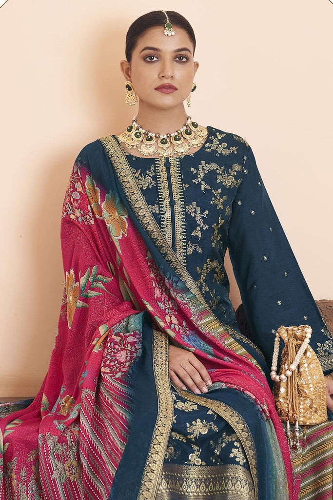 Designer Silk Kurta Set with Cotton Pants & Silk Dupatta - EastEssence.com