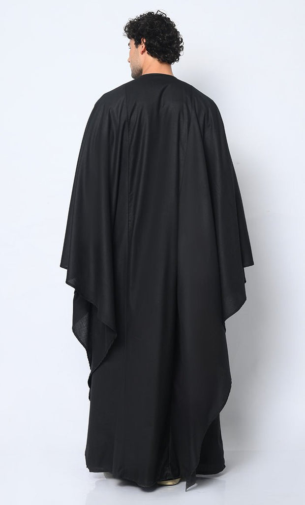 Distinctive Luxury: 2 Pc Embroidered Men's Black Kaftan Set with Pockets - EastEssence.com