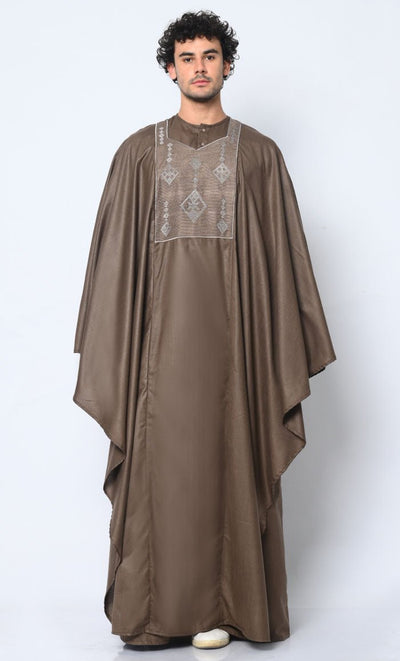 Distinctive Luxury: 2 Pc Embroidered Men's Brown Kaftan Set with Pockets - EastEssence.com
