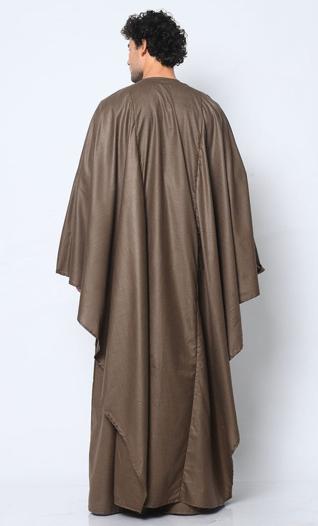 Distinctive Luxury: 2 Pc Embroidered Men's Brown Kaftan Set with Pockets - EastEssence.com