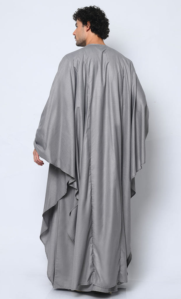 Distinctive Luxury: 2 Pc Embroidered Men's Grey Kaftan Set with Pockets - EastEssence.com