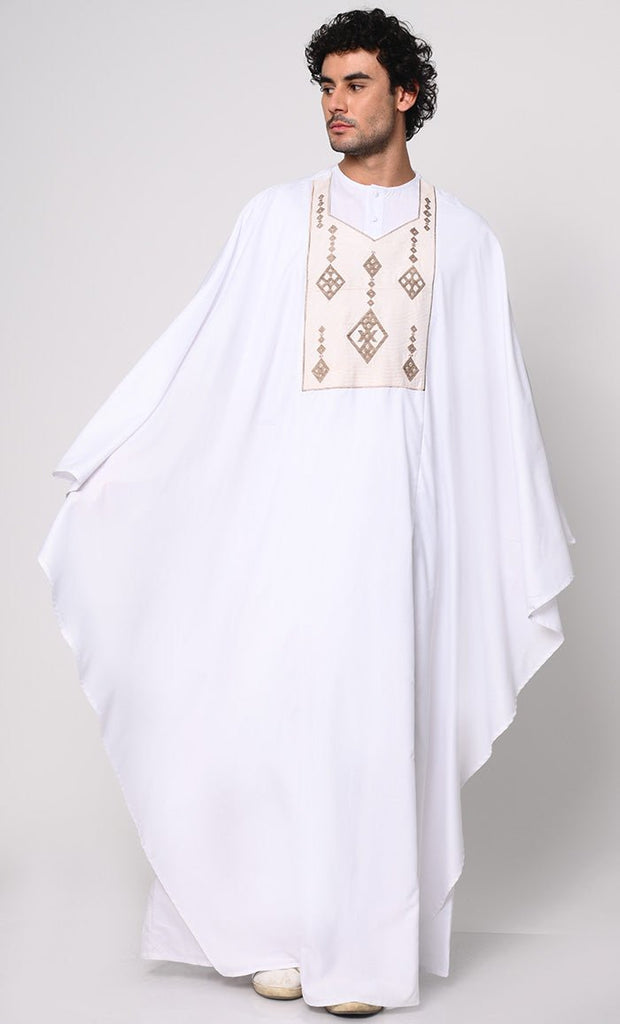 Distinctive Luxury: 2 Pc Embroidered Men's White Kaftan Set with Pockets - EastEssence.com