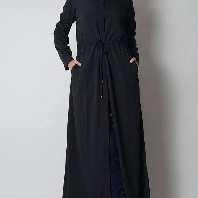 Drawstring Detail Everyday Wear Shirt Style Abaya Dress - EastEssence.com
