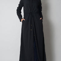 Drawstring Detail Everyday Wear Shirt Style Abaya Dress - EastEssence.com
