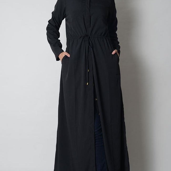 Drawstring Detail Everyday Wear Shirt Style Abaya Dress - EastEssence.com